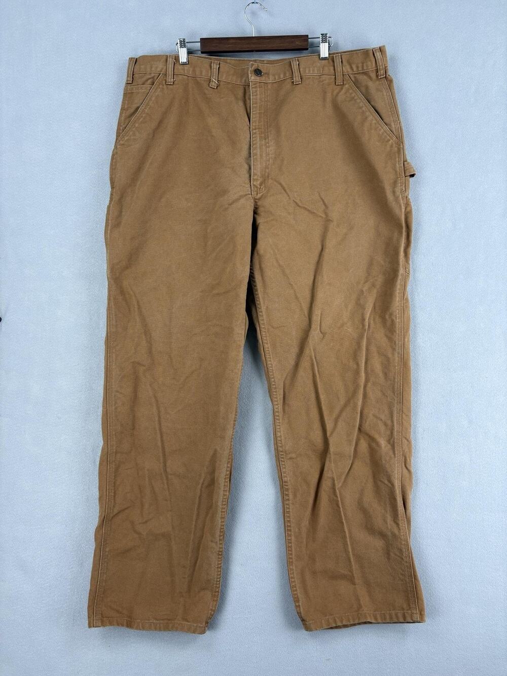 Carhartt Pants Mens 44x32 Brown Canvas Carpenter Utility Workwear B11 BRN